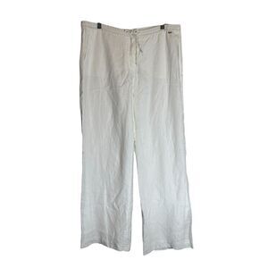 Escada Sport Vintage White 100% Linen Wide Leg High Rise Lined Pants Sz L